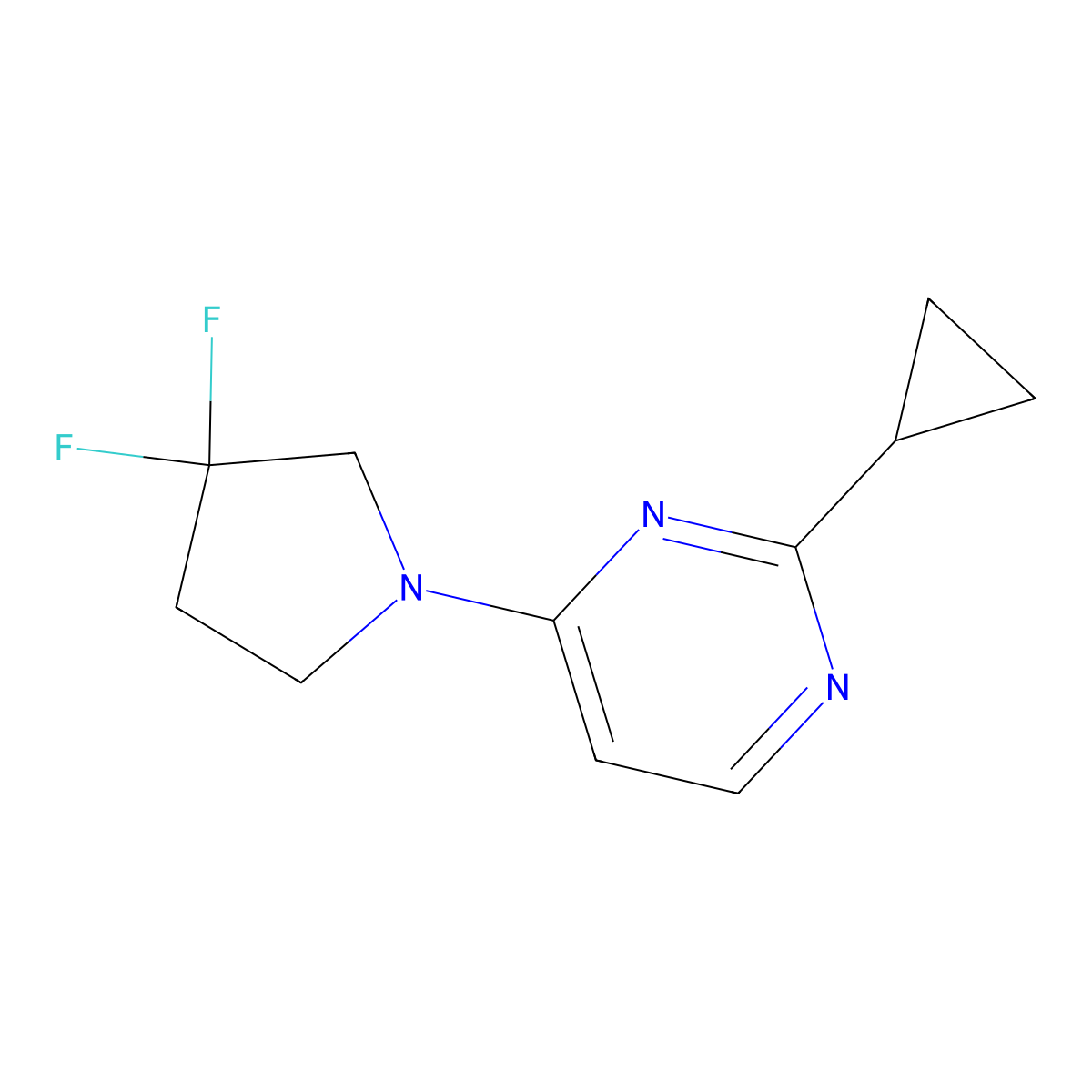 2-Cyclopropyl-4-(3,3-difluoropyrrolidin-1-yl)pyrimidine molecular structure, CAS 2742063-80-3