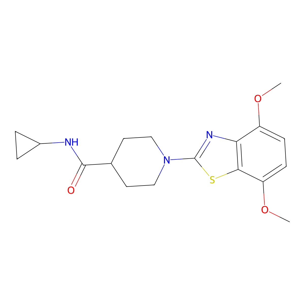 N-cyclopropyl-1-(4,7-dimethoxy-1,3-benzothiazol-2-yl)piperidine-4-carboxamide molecular structure, CAS 2742063-84-7