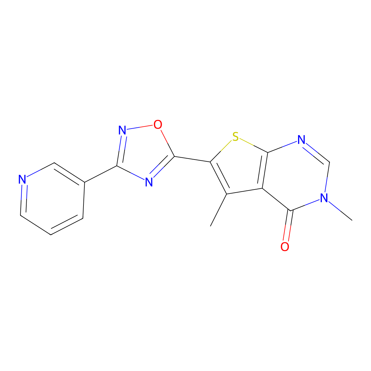 3,5-dimethyl-6-[3-(pyridin-3-yl)-1,2,4-oxadiazol-5-yl]-3H,4H-thieno[2,3-d]pyrimidin-4-one molecular structure, CAS 2742063-88-1