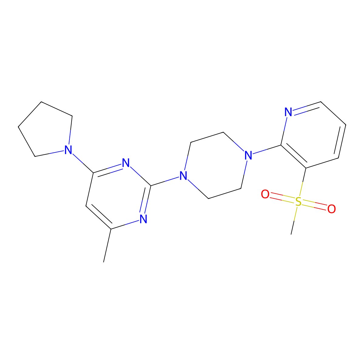 2-[4-(3-Methanesulfonylpyridin-2-yl)piperazin-1-yl]-4-methyl-6-(pyrrolidin-1-yl)pyrimidine molecular structure, CAS 2742063-92-7