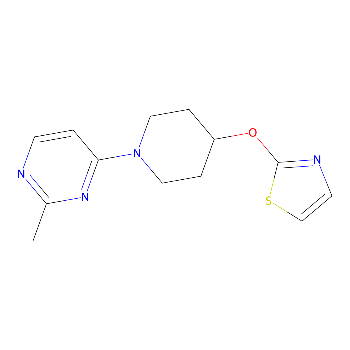 2-Methyl-4-[4-(1,3-thiazol-2-yloxy)piperidin-1-yl]pyrimidine molecular structure, CAS 2742063-95-0
