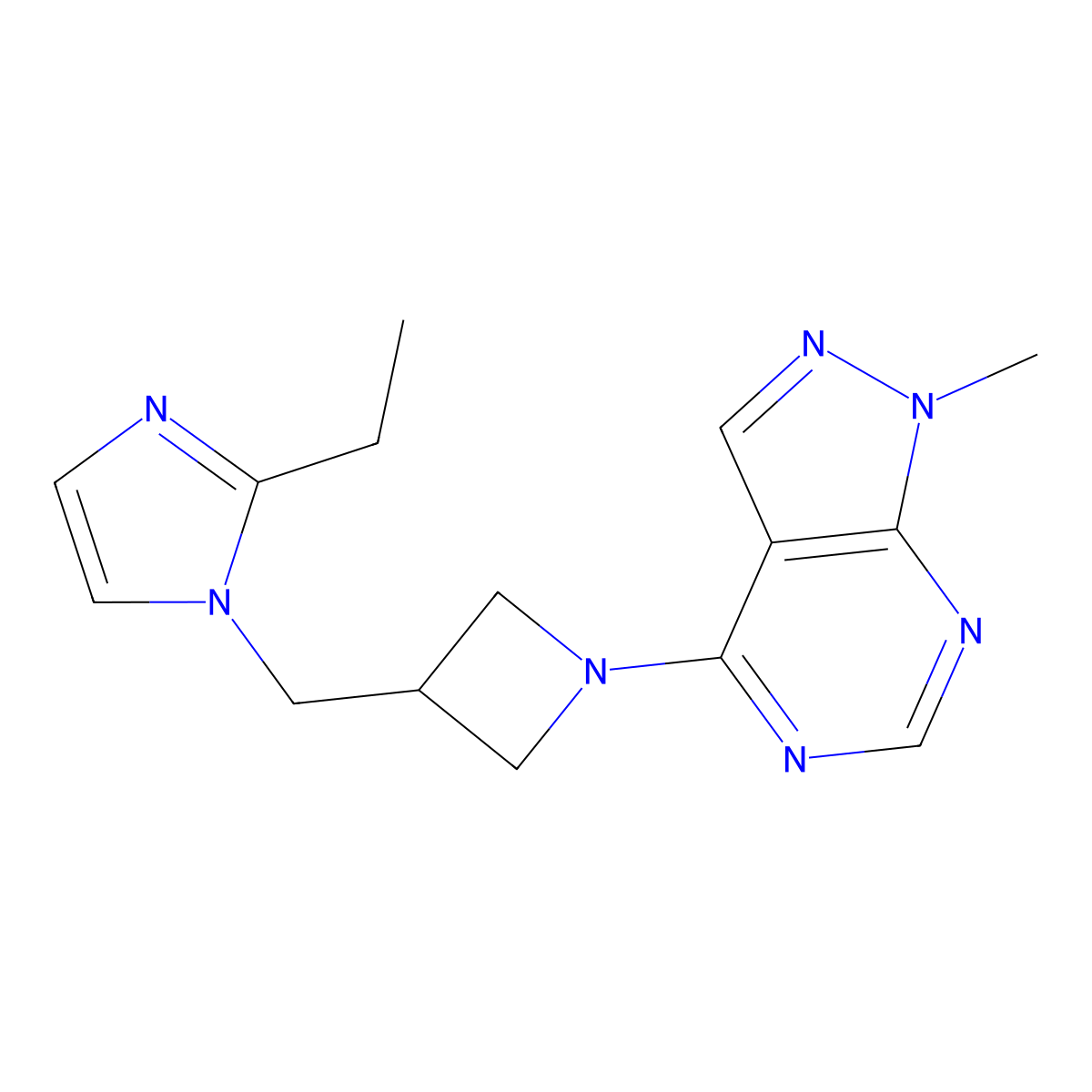 2-ethyl-1-[(1-{1-methyl-1H-pyrazolo[3,4-d]pyrimidin-4-yl}azetidin-3-yl)methyl]-1H-imidazole molecular structure, CAS 2742063-96-1