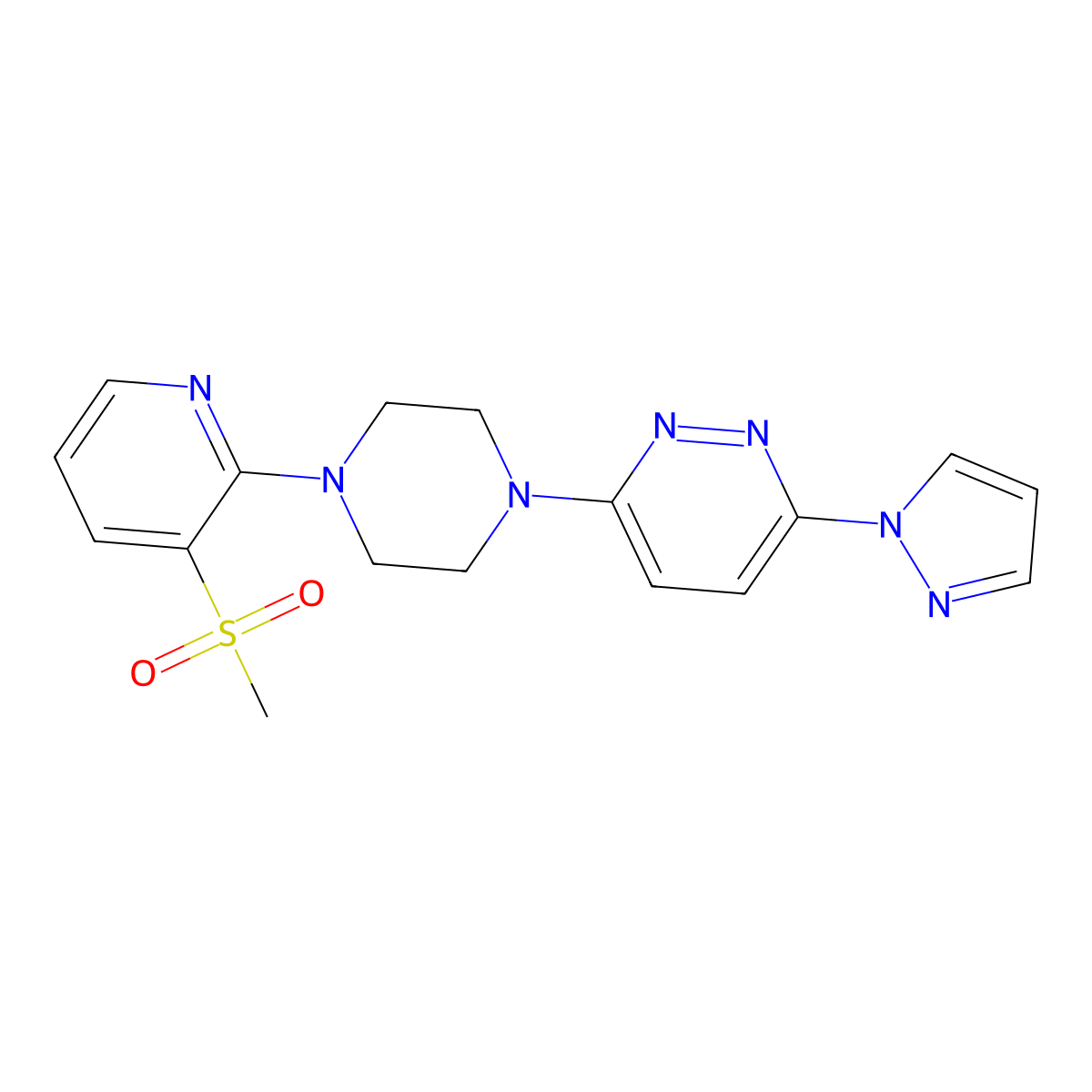 3-[4-(3-methanesulfonylpyridin-2-yl)piperazin-1-yl]-6-(1H-pyrazol-1-yl)pyridazine molecular structure, CAS 2742064-01-1