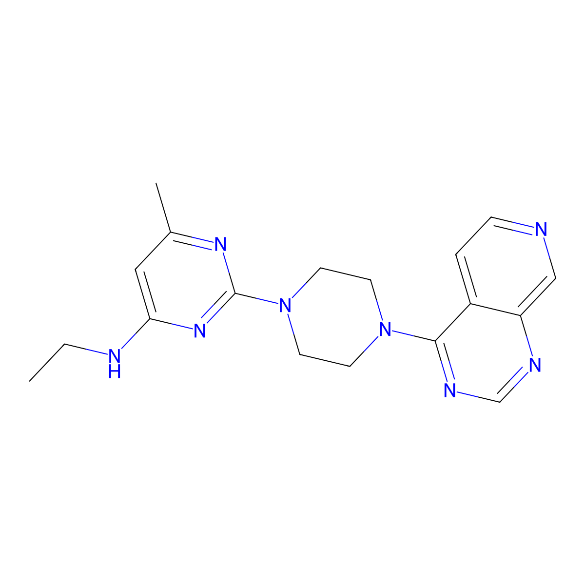 N-ethyl-6-methyl-2-(4-{pyrido[3,4-d]pyrimidin-4-yl}piperazin-1-yl)pyrimidin-4-amine molecular structure, CAS 2742064-04-4