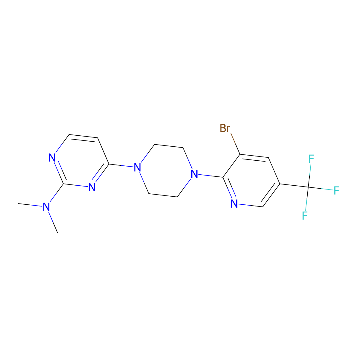 4-{4-[3-bromo-5-(trifluoromethyl)pyridin-2-yl]piperazin-1-yl}-N,N-dimethylpyrimidin-2-amine molecular structure, CAS 2742064-05-5