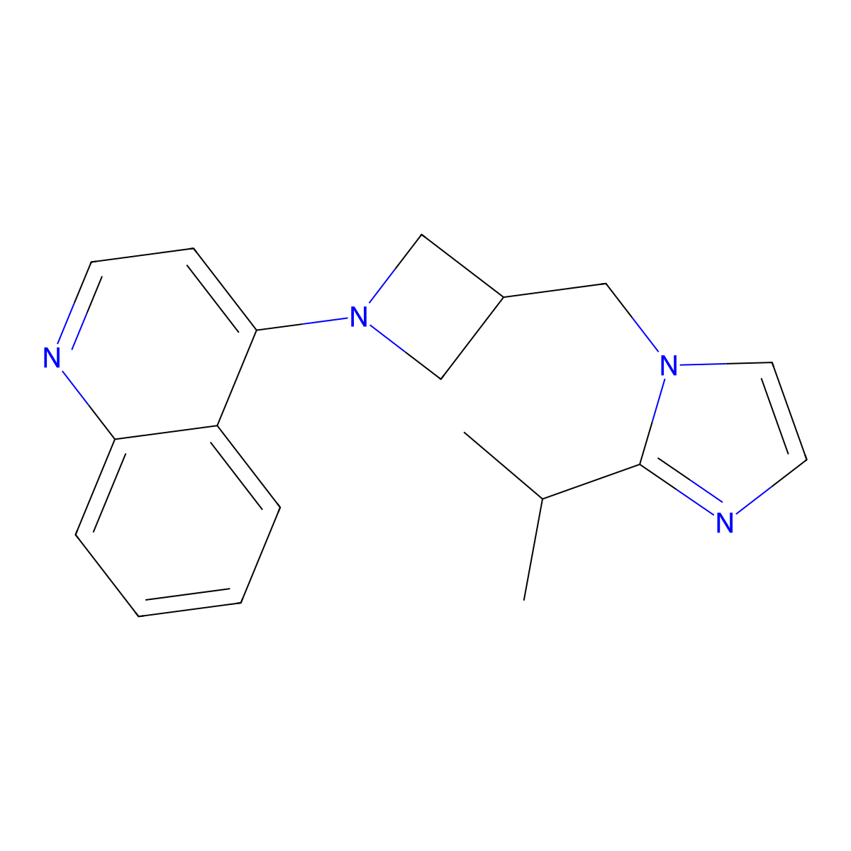 4-(3-{[2-(propan-2-yl)-1H-imidazol-1-yl]methyl}azetidin-1-yl)quinoline molecular structure, CAS 2742064-10-2