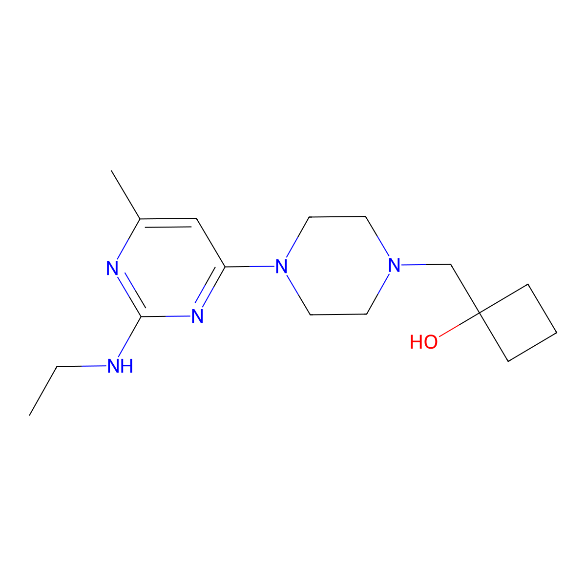 1-({4-[2-(Ethylamino)-6-methylpyrimidin-4-yl]piperazin-1-yl}methyl)cyclobutan-1-ol molecular structure, CAS 2742064-11-3