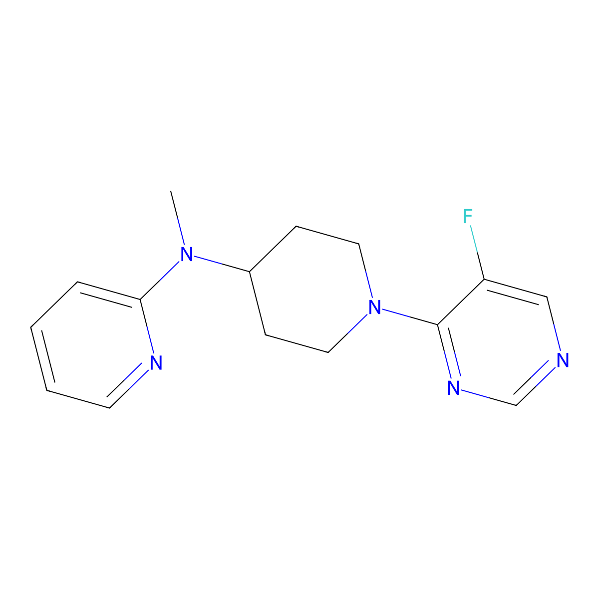 N-[1-(5-fluoropyrimidin-4-yl)piperidin-4-yl]-N-methylpyridin-2-amine molecular structure, CAS 2742064-14-6