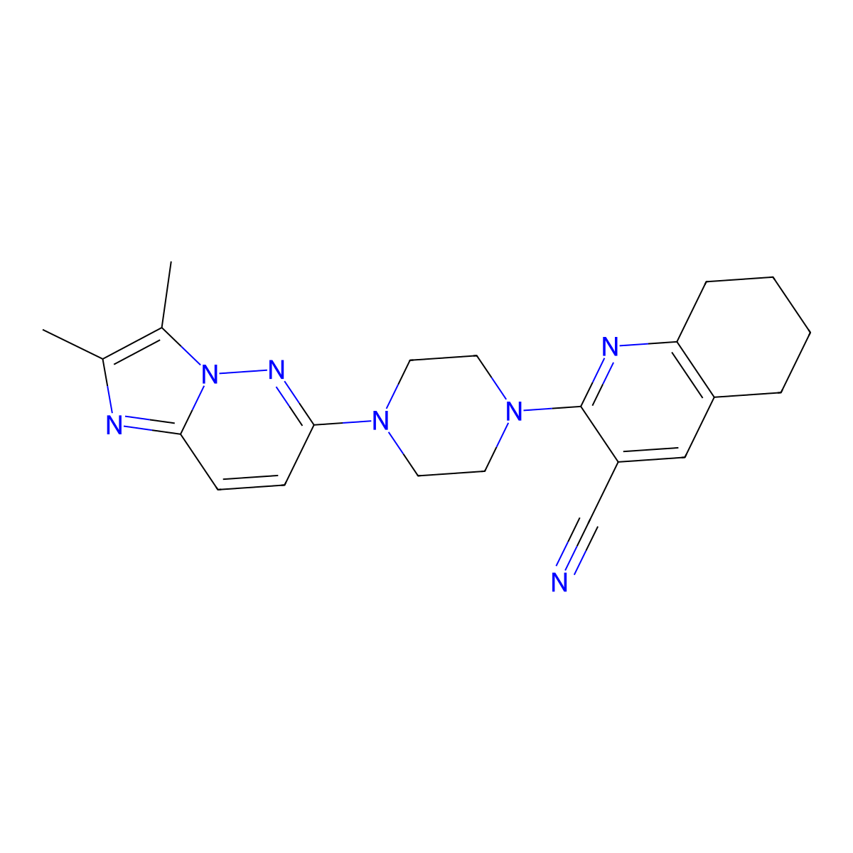 2-(4-{2,3-Dimethylimidazo[1,2-b]pyridazin-6-yl}piperazin-1-yl)-5,6,7,8-tetrahydroquinoline-3-carbonitrile molecular structure, CAS 2742064-17-9