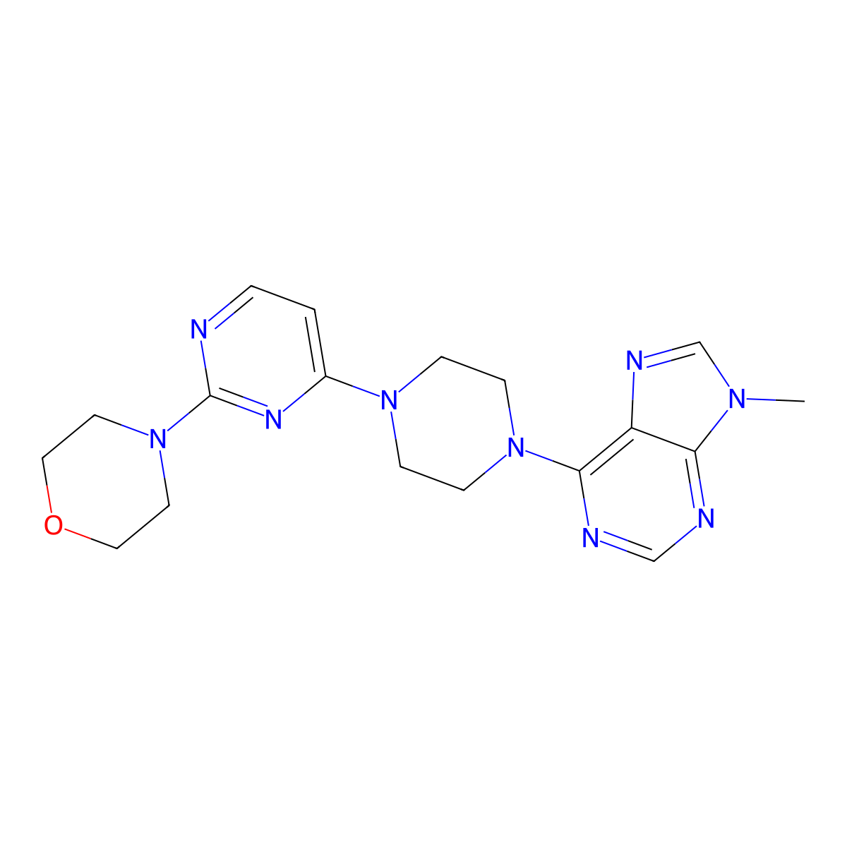 9-methyl-6-{4-[2-(morpholin-4-yl)pyrimidin-4-yl]piperazin-1-yl}-9H-purine molecular structure, CAS 2742064-20-4