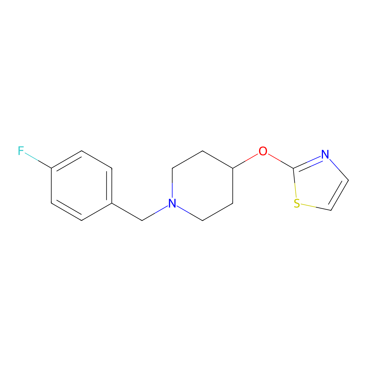 1-[(4-Fluorophenyl)methyl]-4-(1,3-thiazol-2-yloxy)piperidine molecular structure, CAS 2742064-22-6