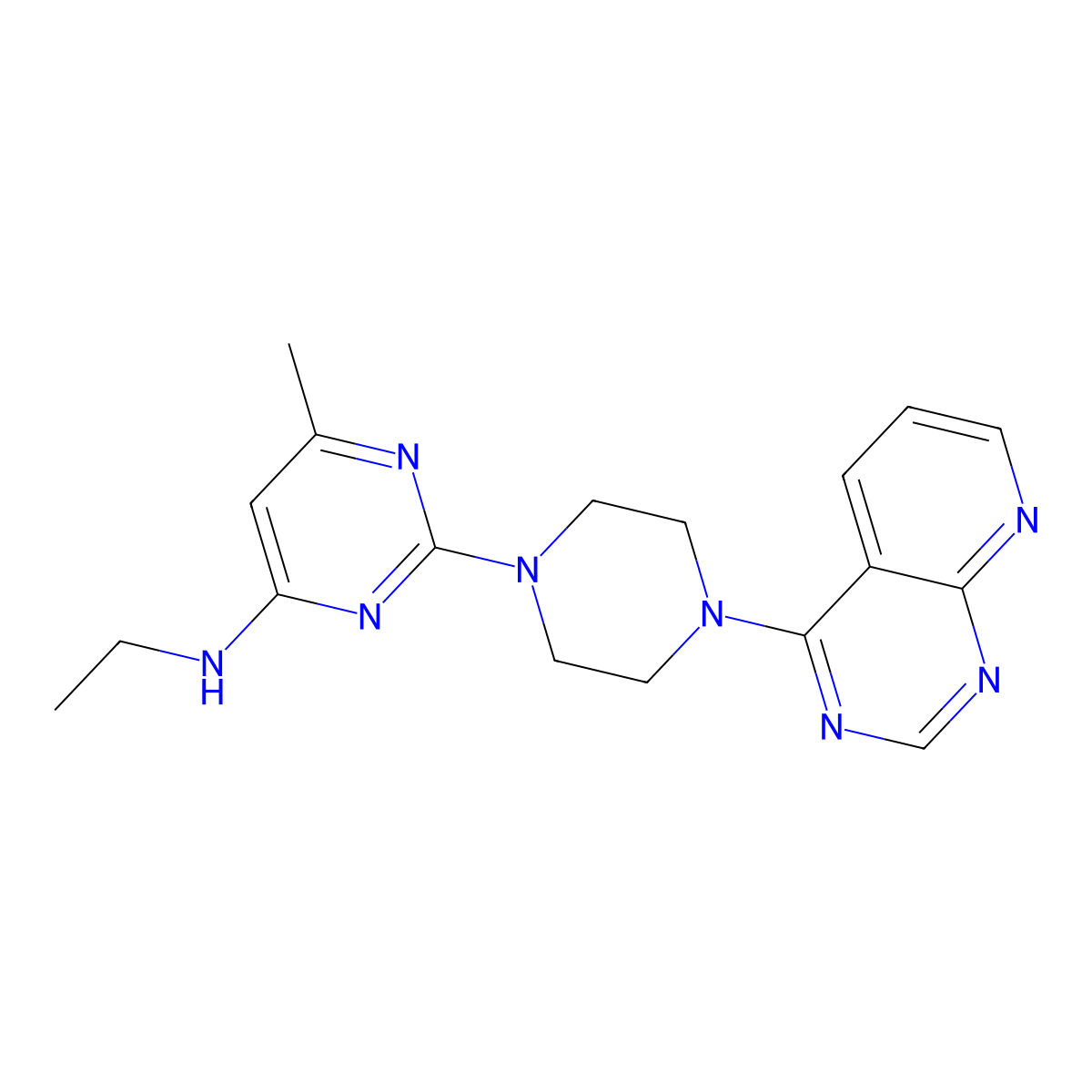 N-ethyl-6-methyl-2-(4-{pyrido[2,3-d]pyrimidin-4-yl}piperazin-1-yl)pyrimidin-4-amine molecular structure, CAS 2742064-24-8