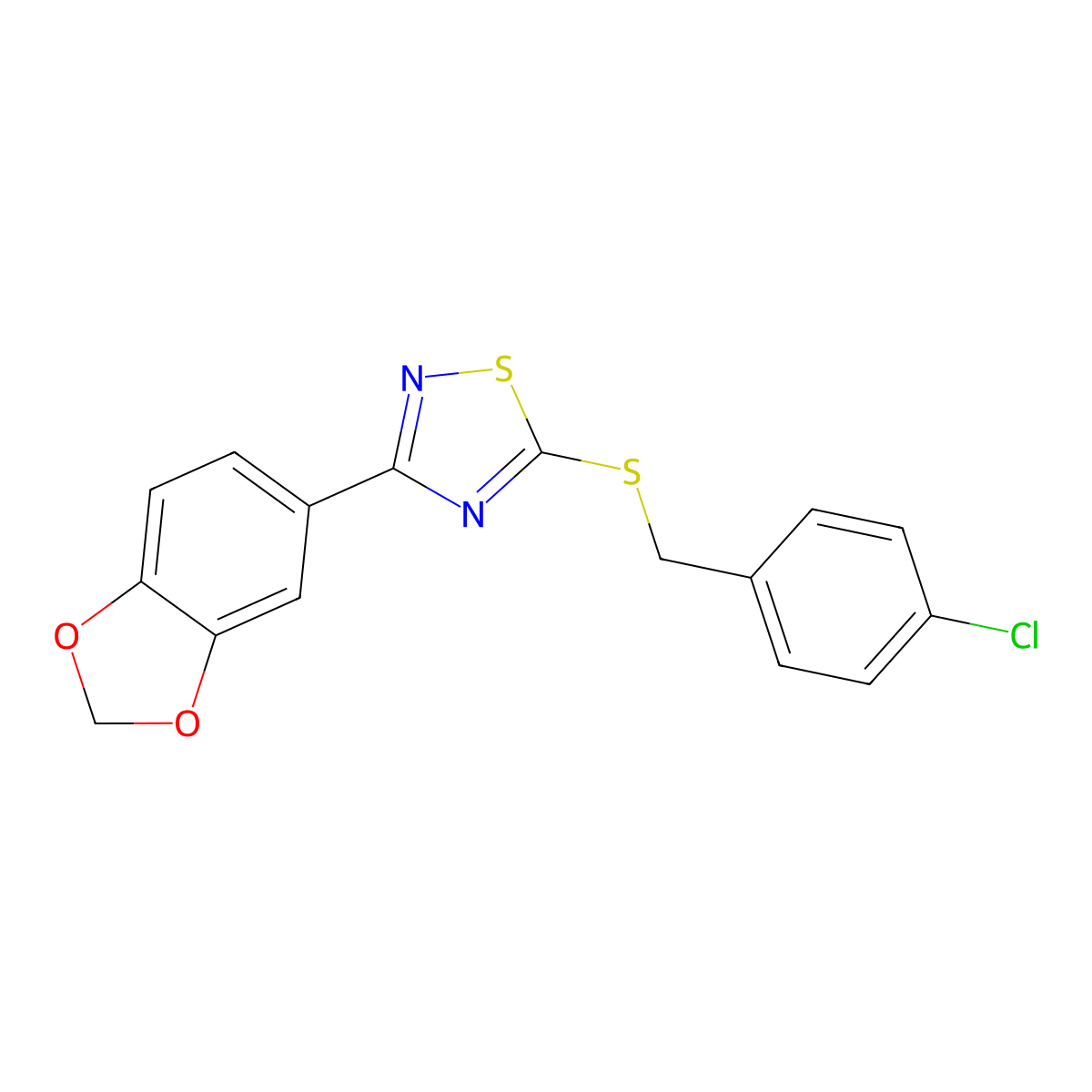 3-(2H-1,3-benzodioxol-5-yl)-5-{[(4-chlorophenyl)methyl]sulfanyl}-1,2,4-thiadiazole molecular structure, CAS 2742064-26-0