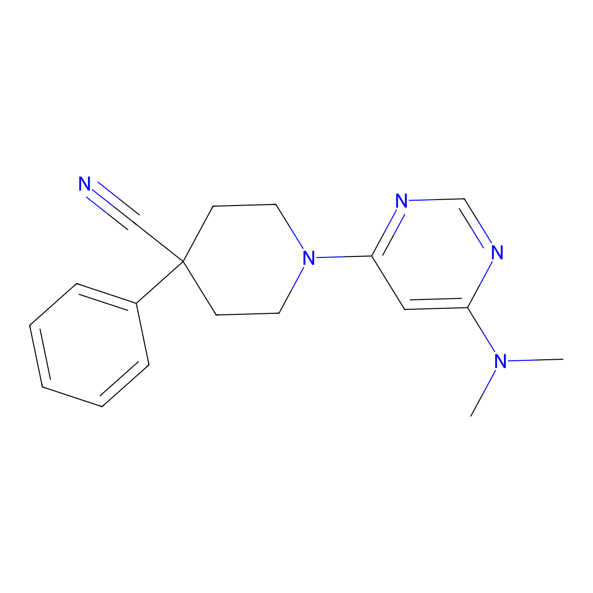1-[6-(Dimethylamino)pyrimidin-4-yl]-4-phenylpiperidine-4-carbonitrile molecular structure, CAS 2742064-27-1