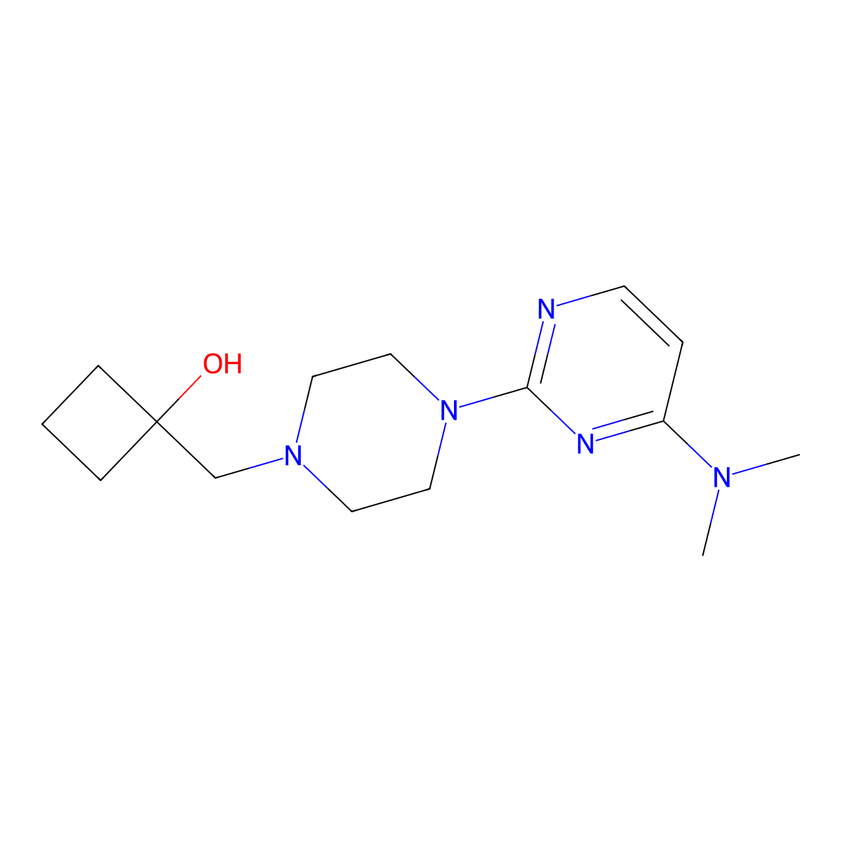 1-({4-[4-(Dimethylamino)pyrimidin-2-yl]piperazin-1-yl}methyl)cyclobutan-1-ol molecular structure, CAS 2742064-29-3