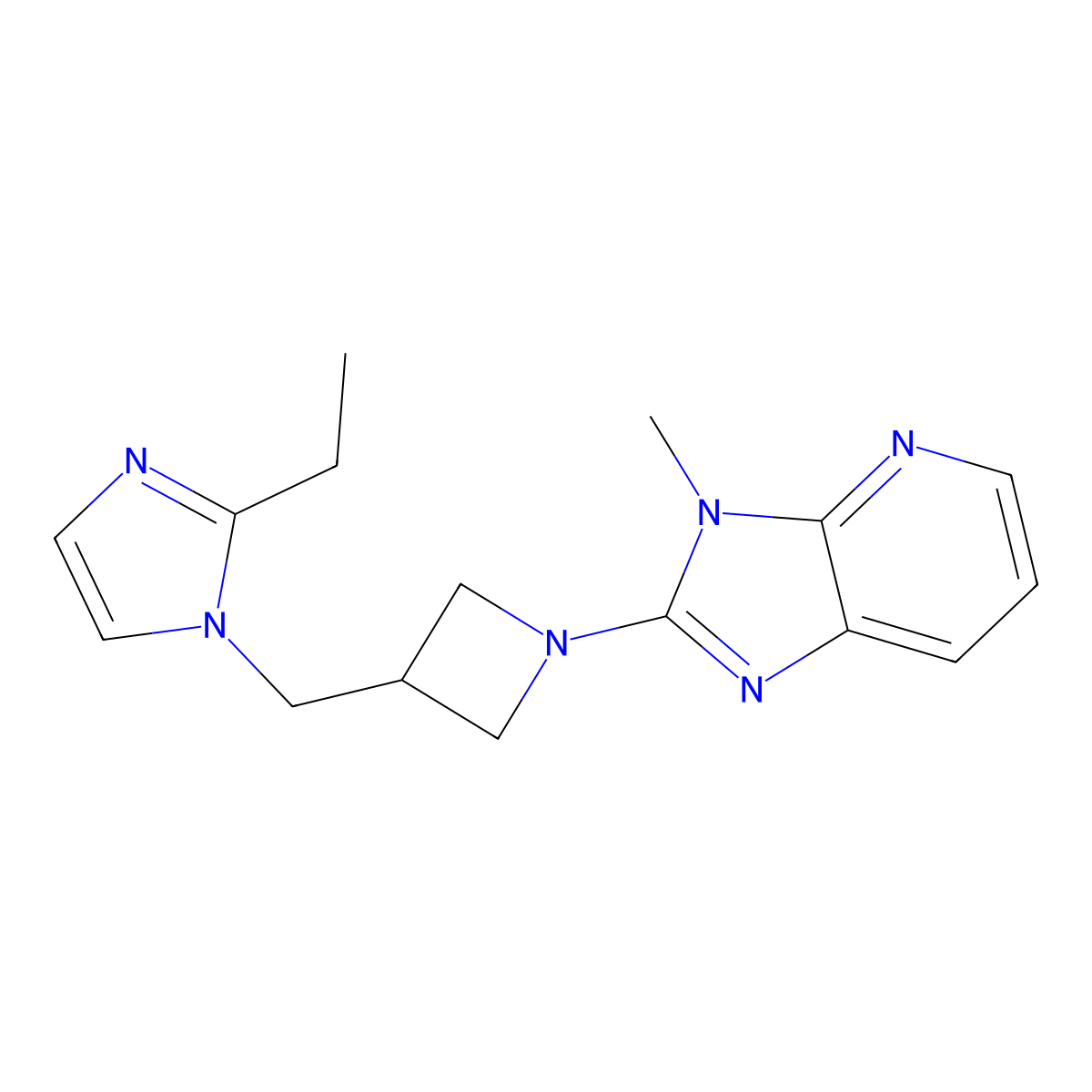 2-ethyl-1-[(1-{3-methyl-3H-imidazo[4,5-b]pyridin-2-yl}azetidin-3-yl)methyl]-1H-imidazole molecular structure, CAS 2742064-41-9