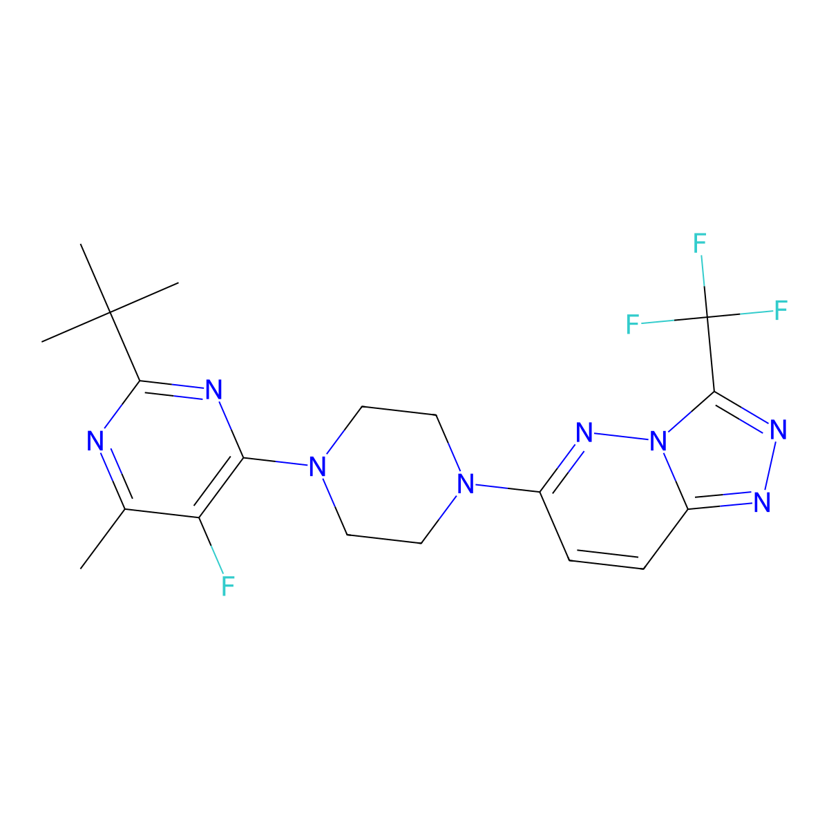 2-Tert-butyl-5-fluoro-4-methyl-6-{4-[3-(trifluoromethyl)-[1,2,4]triazolo[4,3-b]pyridazin-6-yl]piperazin-1-yl}pyrimidine molecular structure, CAS 2742064-42-0