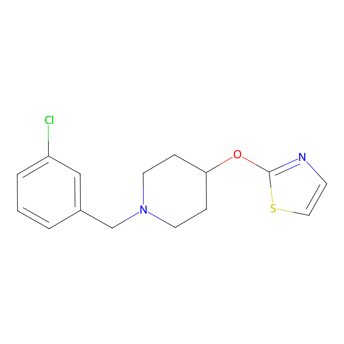 1-[(3-Chlorophenyl)methyl]-4-(1,3-thiazol-2-yloxy)piperidine molecular structure, CAS 2742064-46-4