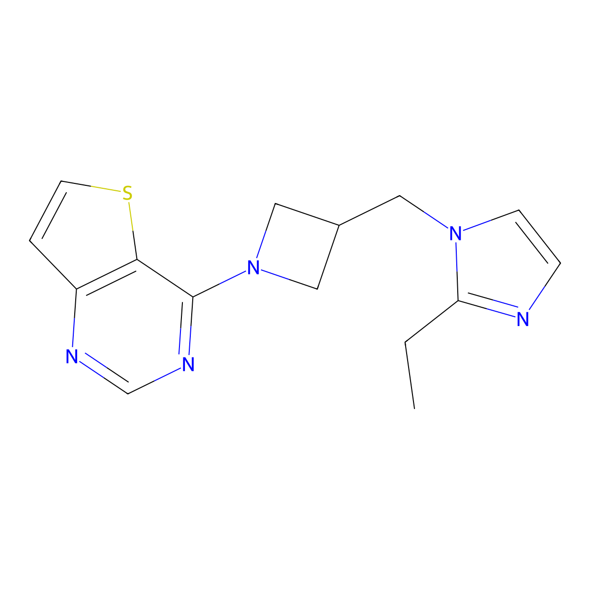 2-ethyl-1-[(1-{thieno[3,2-d]pyrimidin-4-yl}azetidin-3-yl)methyl]-1H-imidazole molecular structure, CAS 2742064-47-5