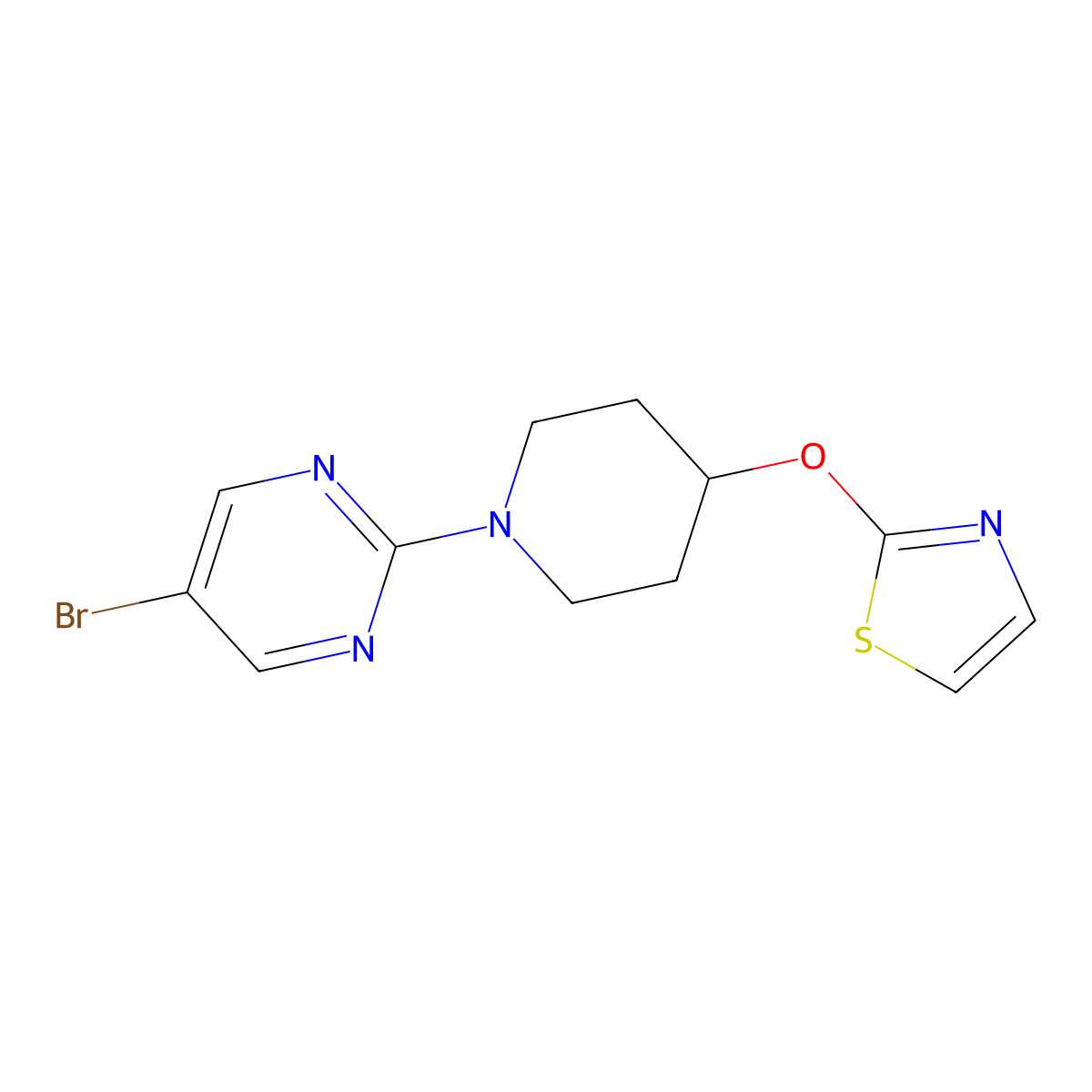 5-Bromo-2-[4-(1,3-thiazol-2-yloxy)piperidin-1-yl]pyrimidine molecular structure, CAS 2742064-53-3