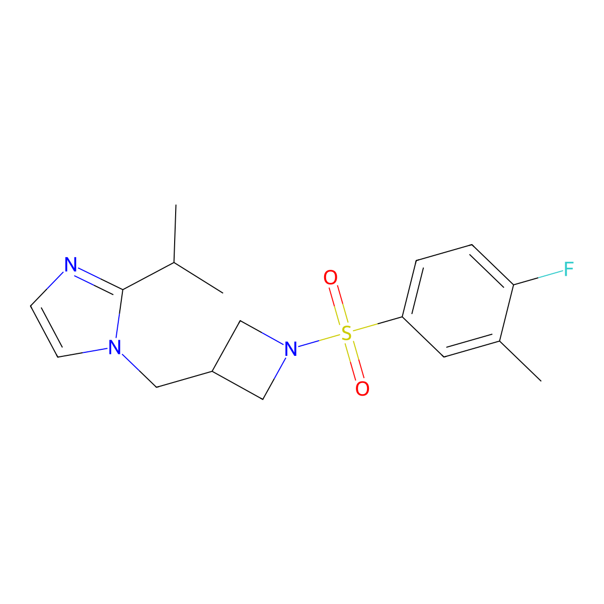 1-{[1-(4-fluoro-3-methylbenzenesulfonyl)azetidin-3-yl]methyl}-2-(propan-2-yl)-1H-imidazole molecular structure, CAS 2742064-54-4