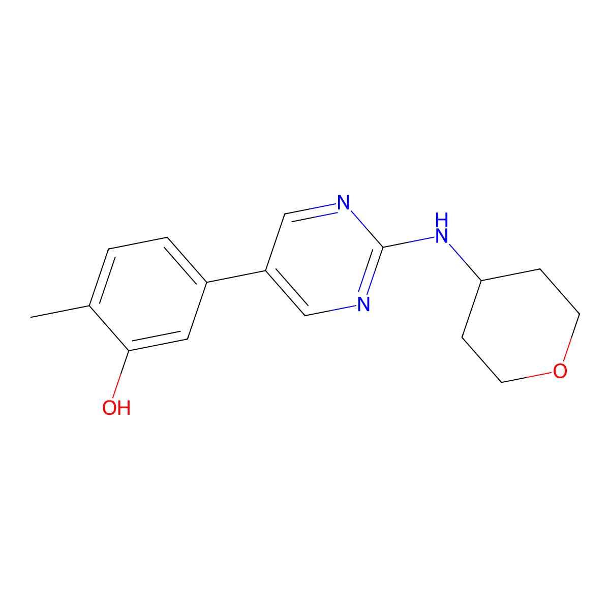 2-Methyl-5-{2-[(oxan-4-yl)amino]pyrimidin-5-yl}phenol molecular structure, CAS 2742064-55-5