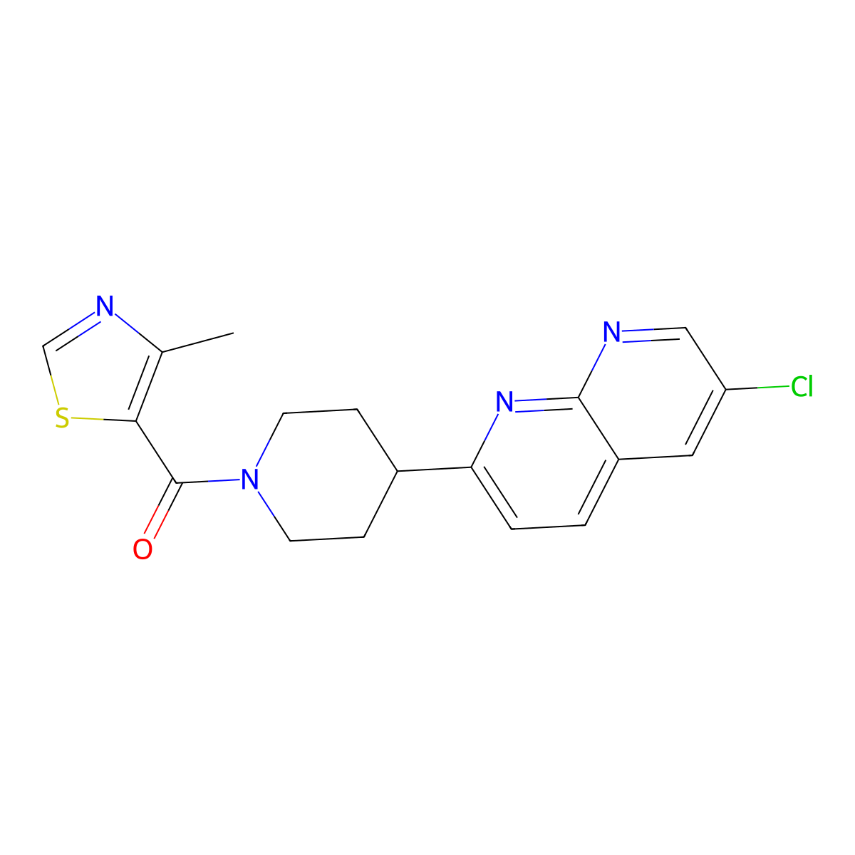 6-Chloro-2-[1-(4-methyl-1,3-thiazole-5-carbonyl)piperidin-4-yl]-1,8-naphthyridine molecular structure, CAS 2742064-56-6