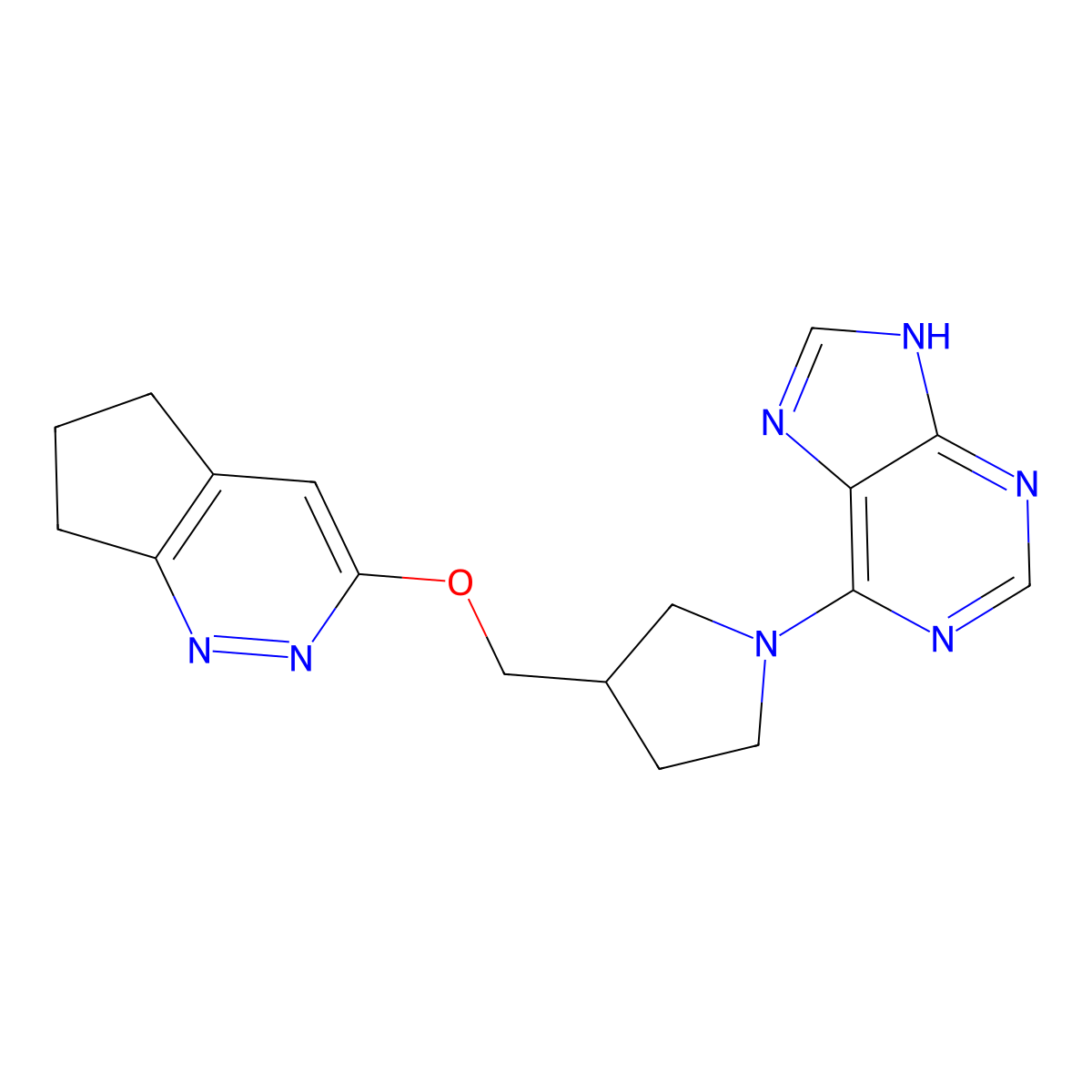 6-[3-({5H,6H,7H-cyclopenta[c]pyridazin-3-yloxy}methyl)pyrrolidin-1-yl]-9H-purine molecular structure, CAS 2742064-58-8