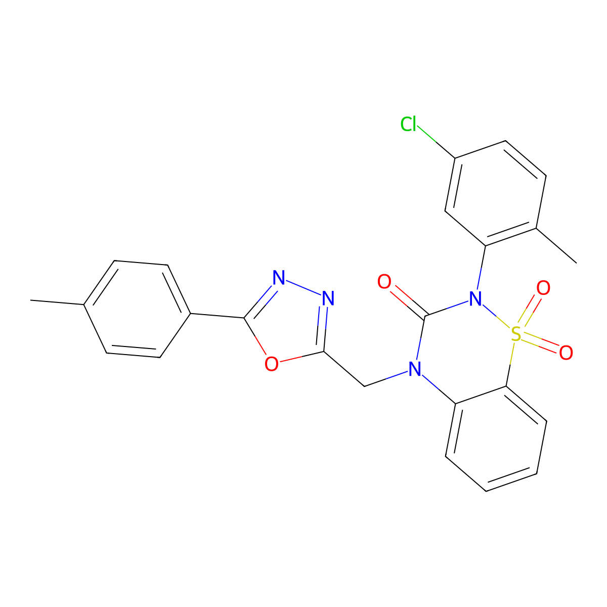 2-(5-Chloro-2-methylphenyl)-4-[[5-(4-methylphenyl)-1,3,4-oxadiazol-2-yl]methyl]-1,1-dioxo-1lambda6,2,4-benzothiadiazin-3-one molecular structure, CAS 2742064-59-9