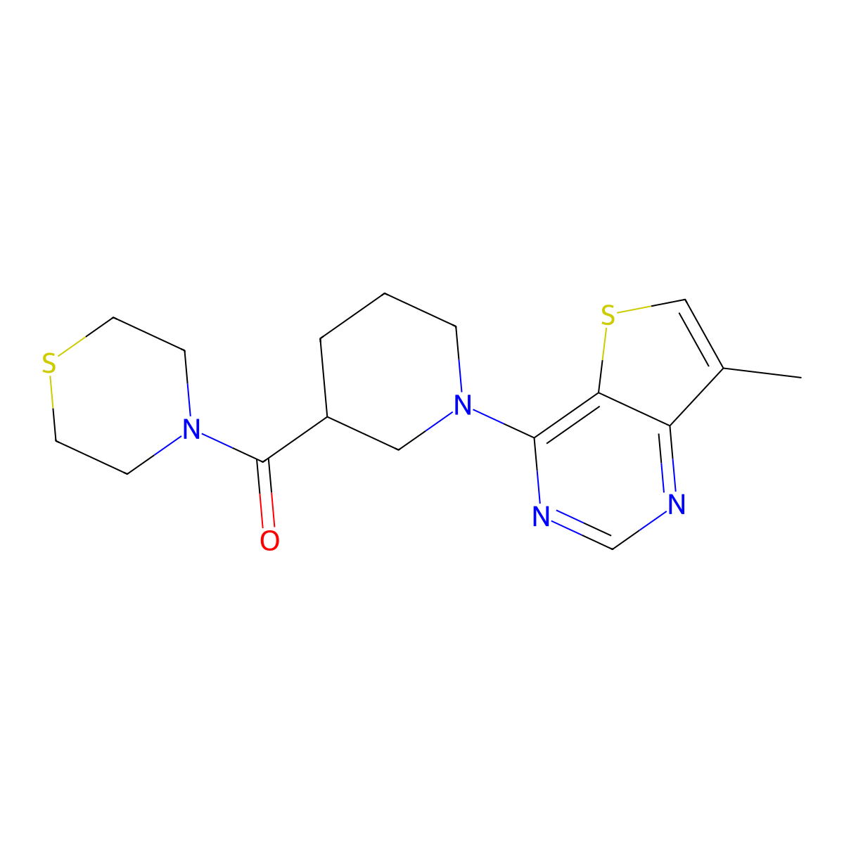 4-(1-{7-Methylthieno[3,2-d]pyrimidin-4-yl}piperidine-3-carbonyl)thiomorpholine molecular structure, CAS 2742064-60-2
