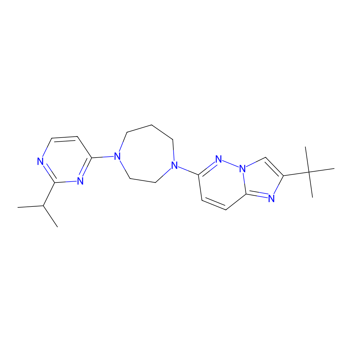 1-{2-Tert-butylimidazo[1,2-b]pyridazin-6-yl}-4-[2-(propan-2-yl)pyrimidin-4-yl]-1,4-diazepane molecular structure, CAS 2742064-64-6