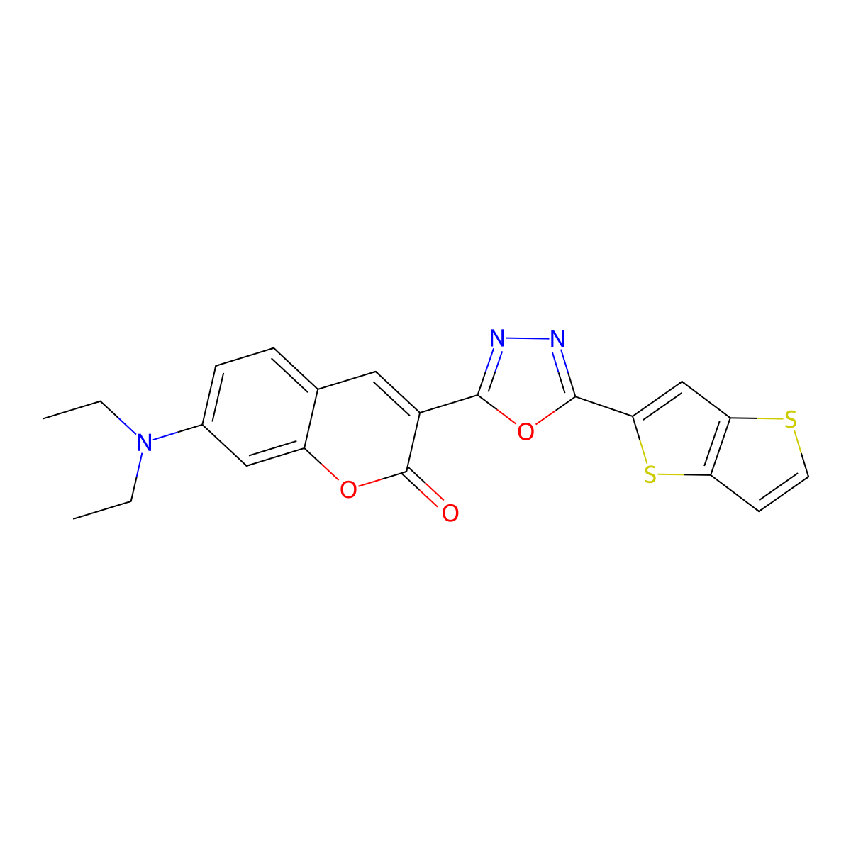 7-(diethylamino)-3-(5-{thieno[3,2-b]thiophen-2-yl}-1,3,4-oxadiazol-2-yl)-2H-chromen-2-one molecular structure, CAS 2742064-65-7