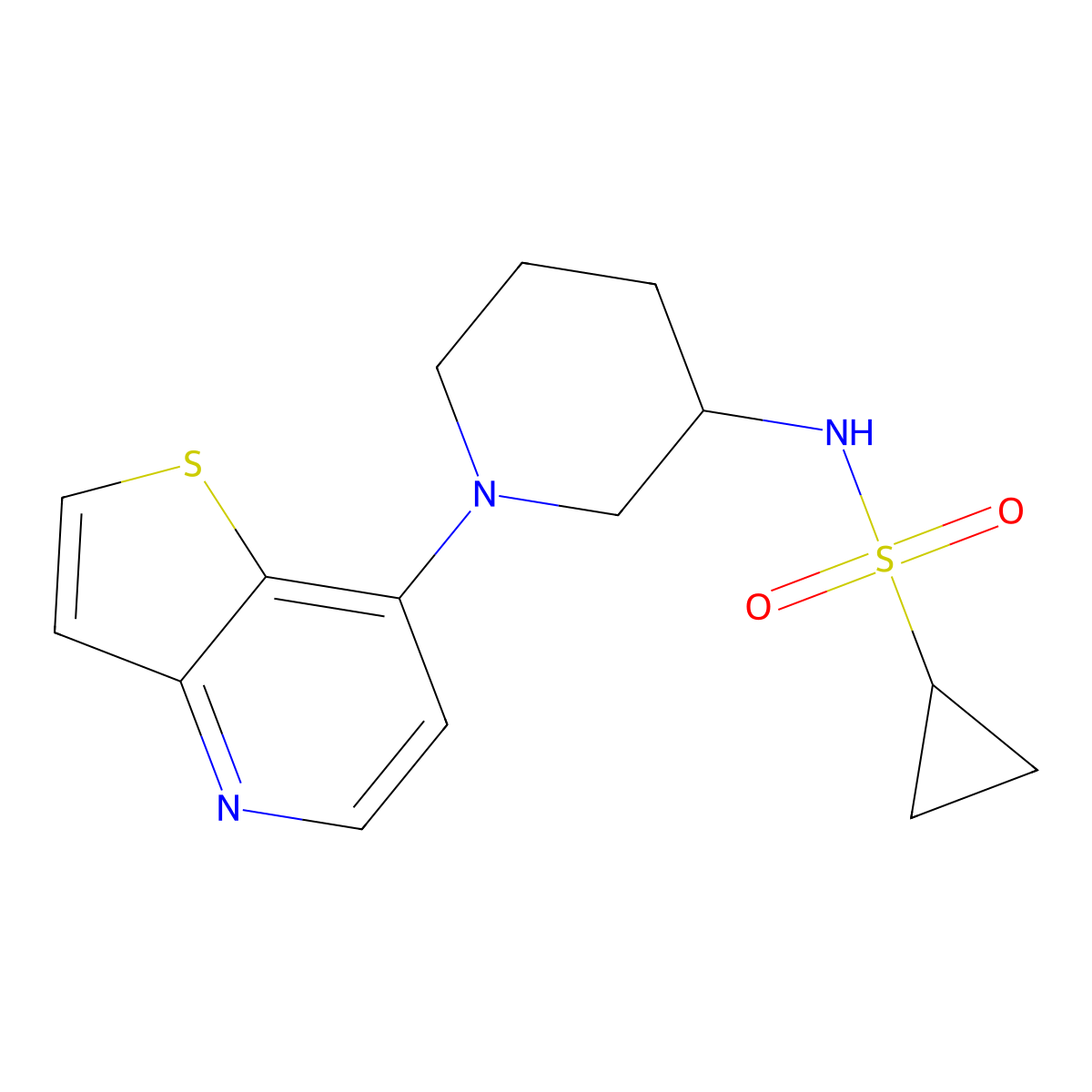 N-(1-{thieno[3,2-b]pyridin-7-yl}piperidin-3-yl)cyclopropanesulfonamide molecular structure, CAS 2742064-67-9