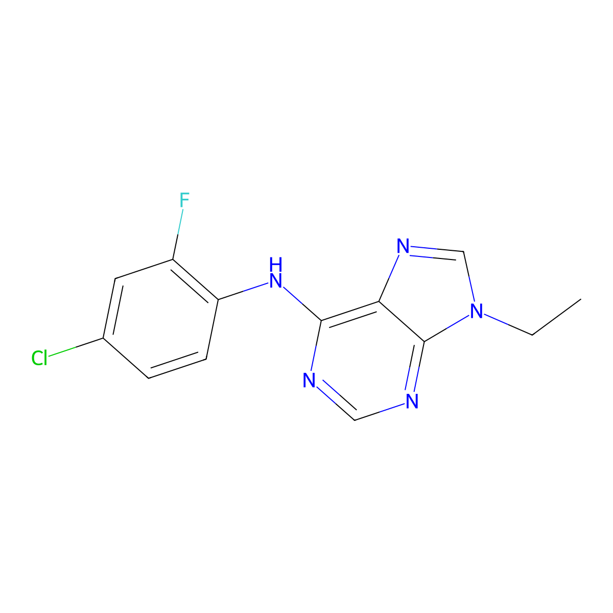 N-(4-chloro-2-fluorophenyl)-9-ethyl-9H-purin-6-amine molecular structure, CAS 2742064-69-1