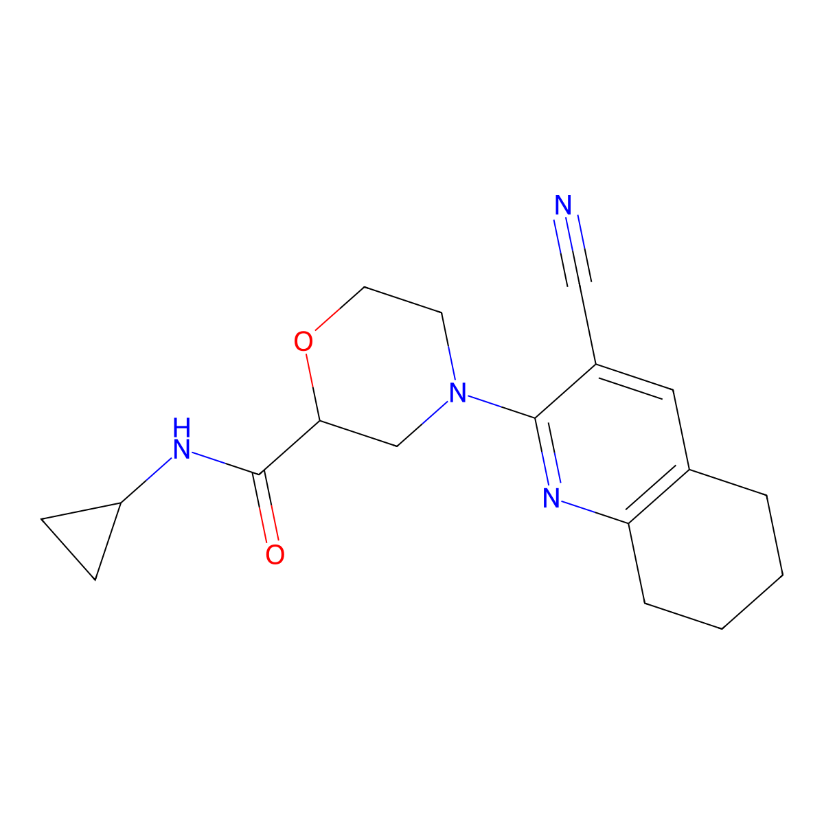 4-(3-cyano-5,6,7,8-tetrahydroquinolin-2-yl)-N-cyclopropylmorpholine-2-carboxamide molecular structure, CAS 2742064-71-5