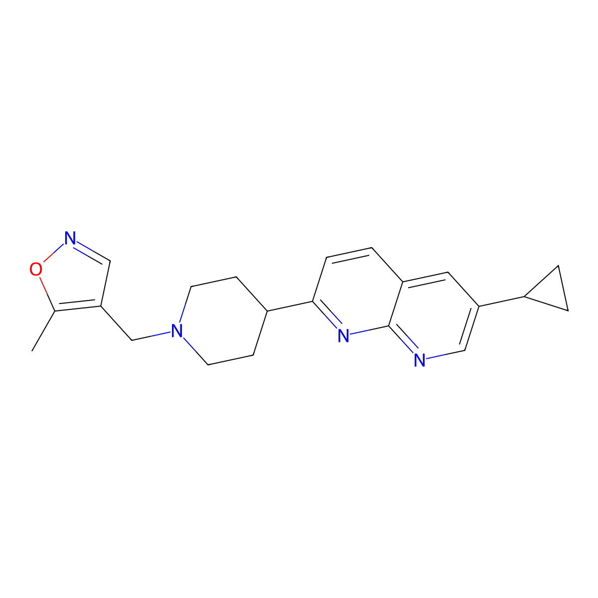 6-Cyclopropyl-2-{1-[(5-methyl-1,2-oxazol-4-yl)methyl]piperidin-4-yl}-1,8-naphthyridine molecular structure, CAS 2742064-72-6