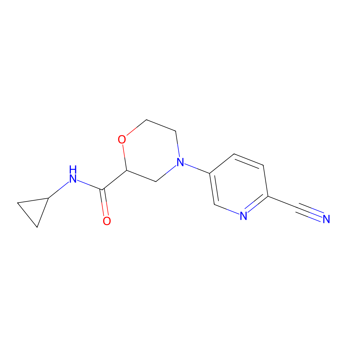 4-(6-cyanopyridin-3-yl)-N-cyclopropylmorpholine-2-carboxamide molecular structure, CAS 2742064-73-7