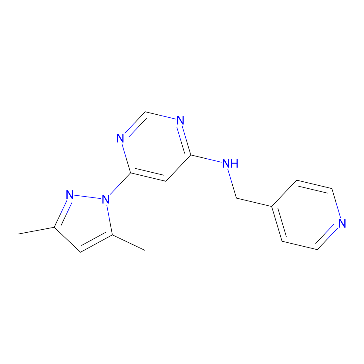6-(3,5-dimethyl-1H-pyrazol-1-yl)-N-[(pyridin-4-yl)methyl]pyrimidin-4-amine molecular structure, CAS 2742064-77-1