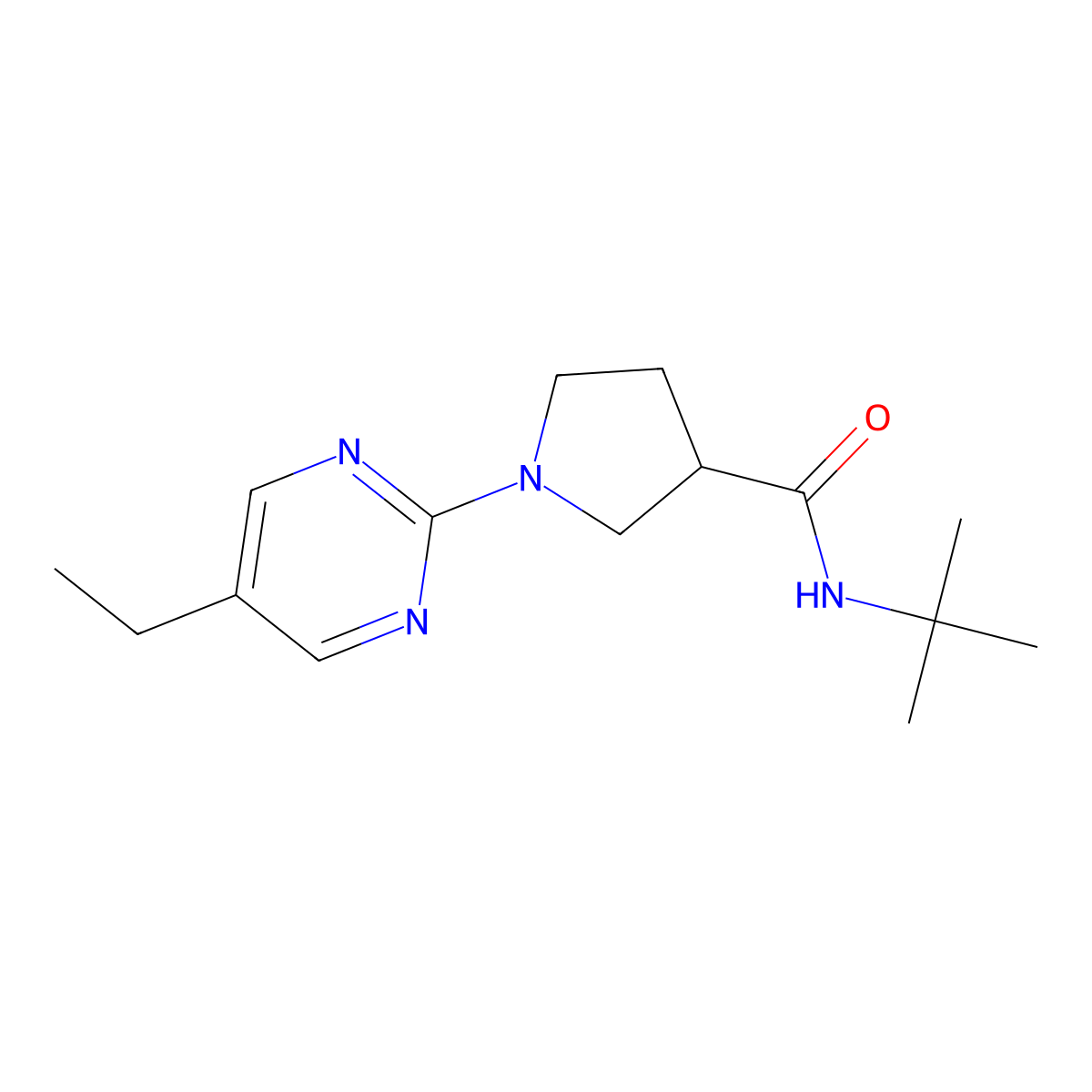 N-tert-butyl-1-(5-ethylpyrimidin-2-yl)pyrrolidine-3-carboxamide molecular structure, CAS 2742064-79-3