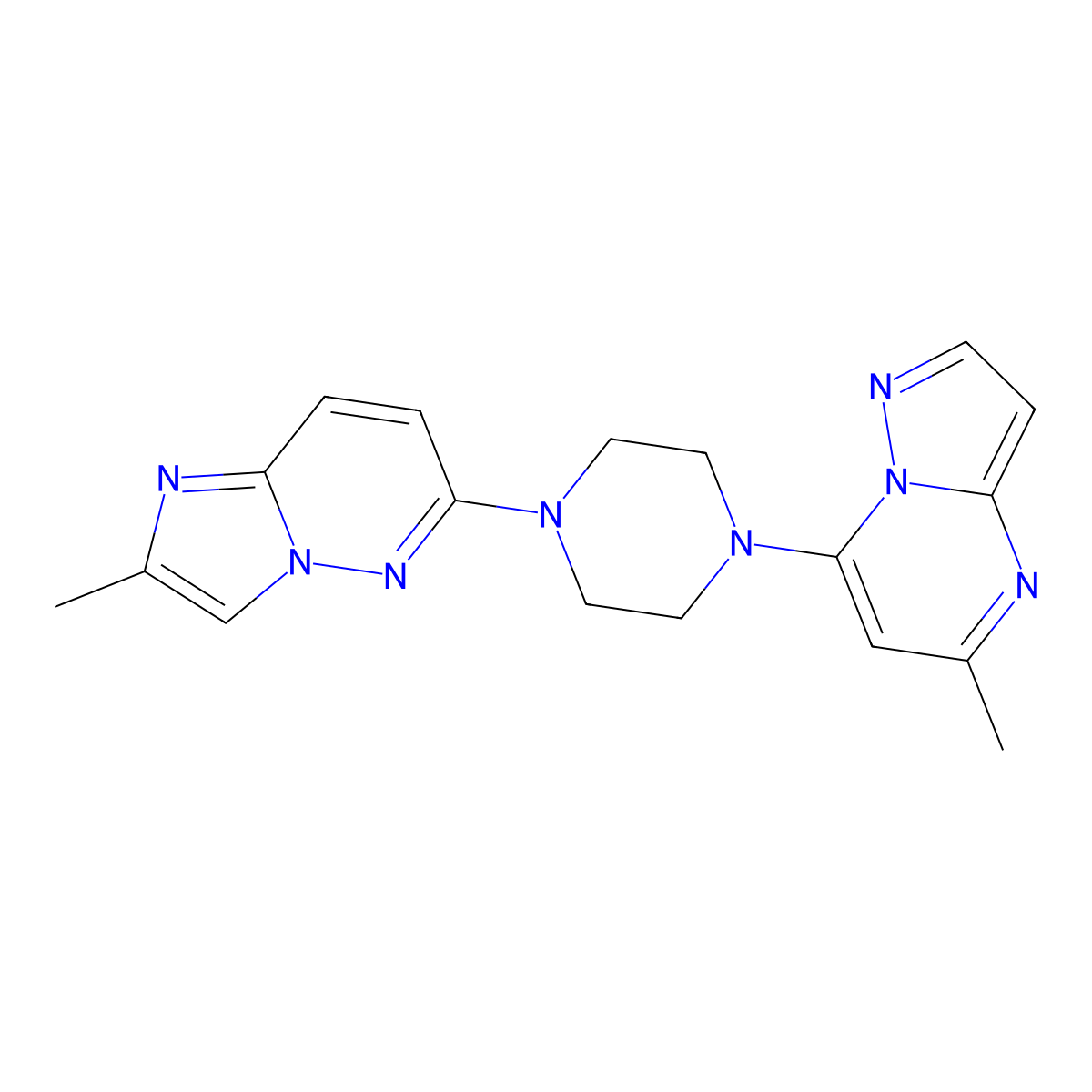 1-{2-Methylimidazo[1,2-b]pyridazin-6-yl}-4-{5-methylpyrazolo[1,5-a]pyrimidin-7-yl}piperazine molecular structure, CAS 2742064-80-6