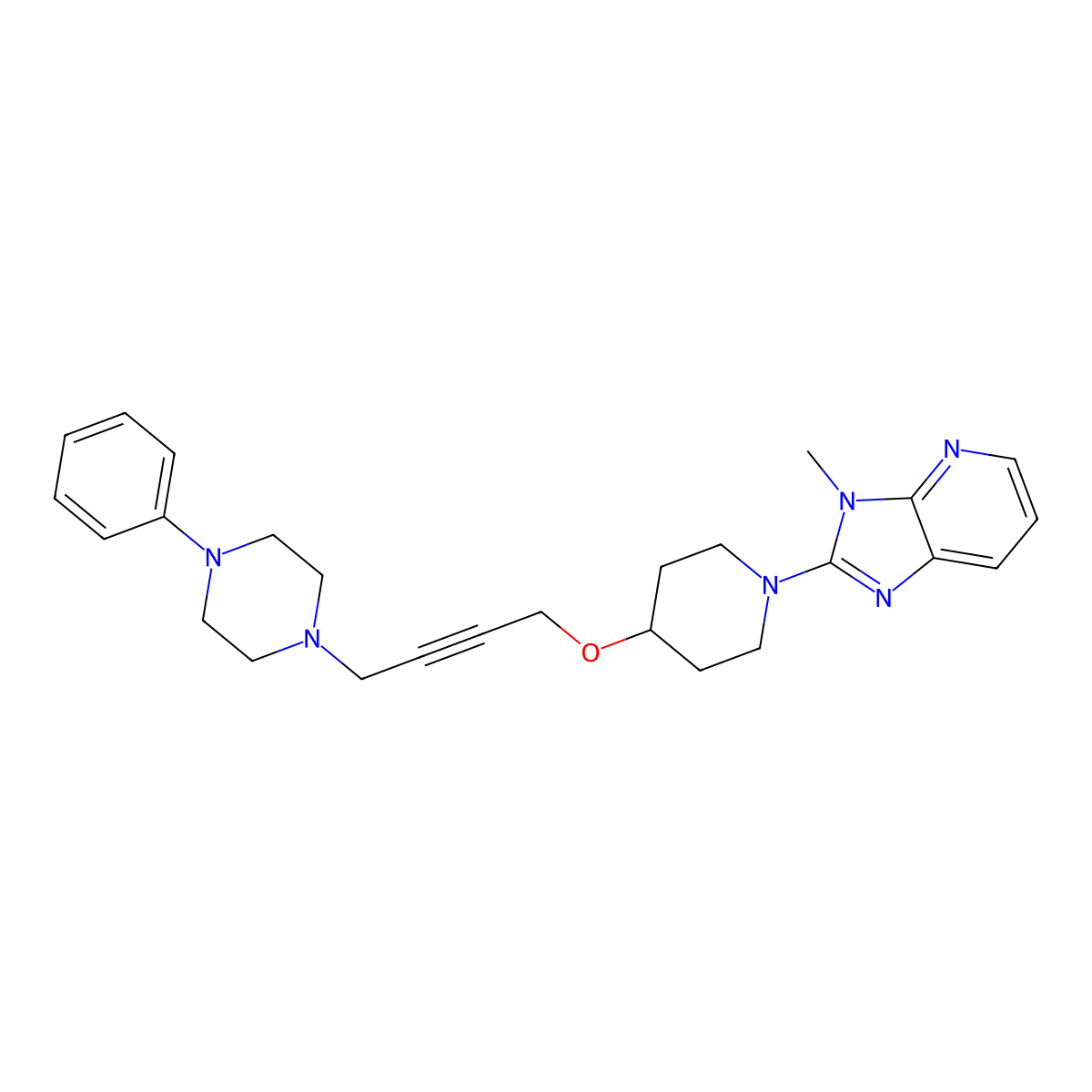 1-{4-[(1-{3-methyl-3H-imidazo[4,5-b]pyridin-2-yl}piperidin-4-yl)oxy]but-2-yn-1-yl}-4-phenylpiperazine molecular structure, CAS 2742064-84-0
