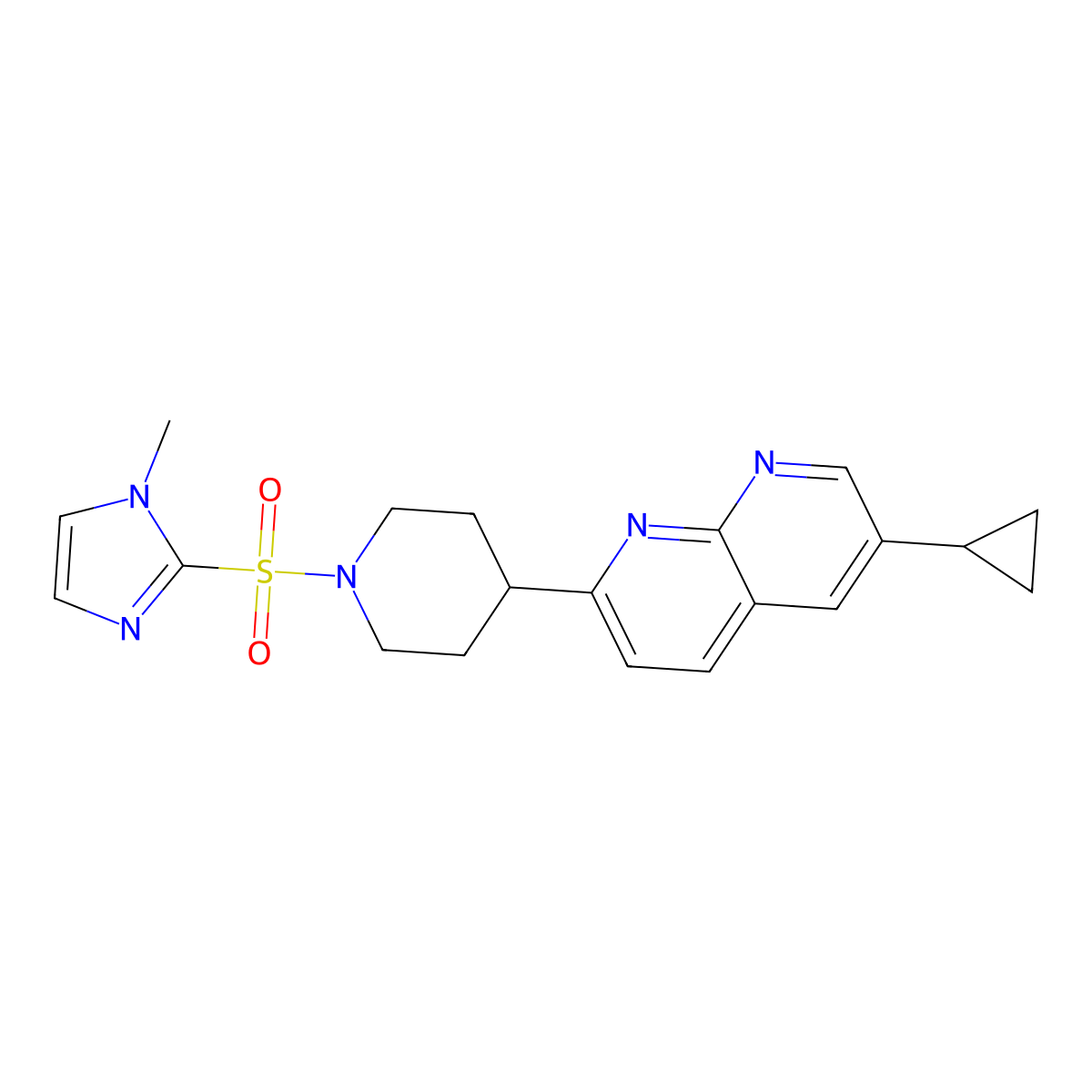 6-cyclopropyl-2-{1-[(1-methyl-1H-imidazol-2-yl)sulfonyl]piperidin-4-yl}-1,8-naphthyridine molecular structure, CAS 2742064-85-1
