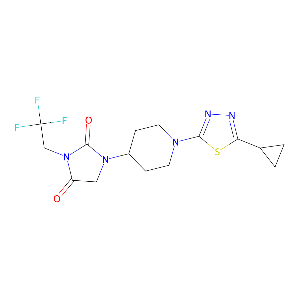 1-[1-(5-Cyclopropyl-1,3,4-thiadiazol-2-yl)piperidin-4-yl]-3-(2,2,2-trifluoroethyl)imidazolidine-2,4-dione molecular structure, CAS 2742064-88-4