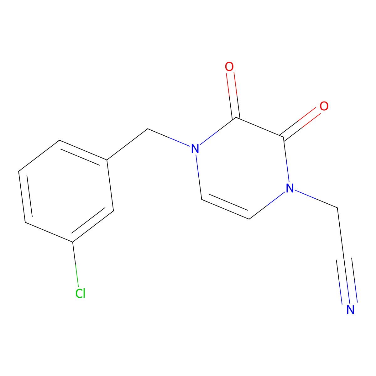 2-{4-[(3-Chlorophenyl)methyl]-2,3-dioxo-1,2,3,4-tetrahydropyrazin-1-yl}acetonitrile molecular structure, CAS 2742064-89-5