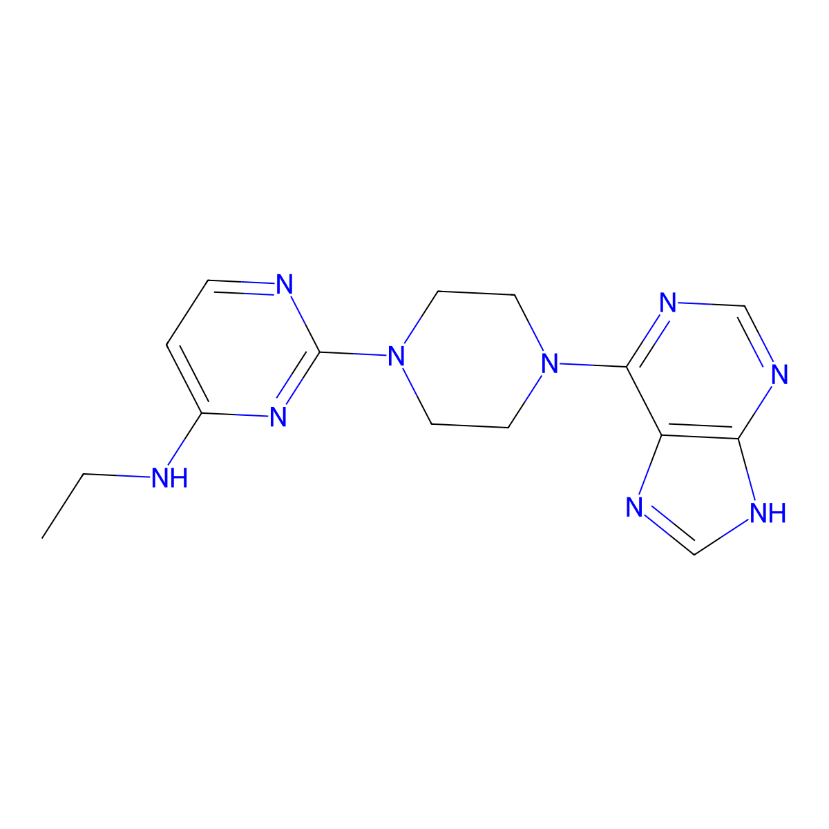 N-ethyl-2-[4-(9H-purin-6-yl)piperazin-1-yl]pyrimidin-4-amine molecular structure, CAS 2742064-91-9