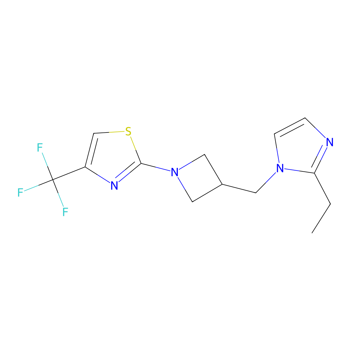 2-{3-[(2-ethyl-1H-imidazol-1-yl)methyl]azetidin-1-yl}-4-(trifluoromethyl)-1,3-thiazole molecular structure, CAS 2742064-92-0