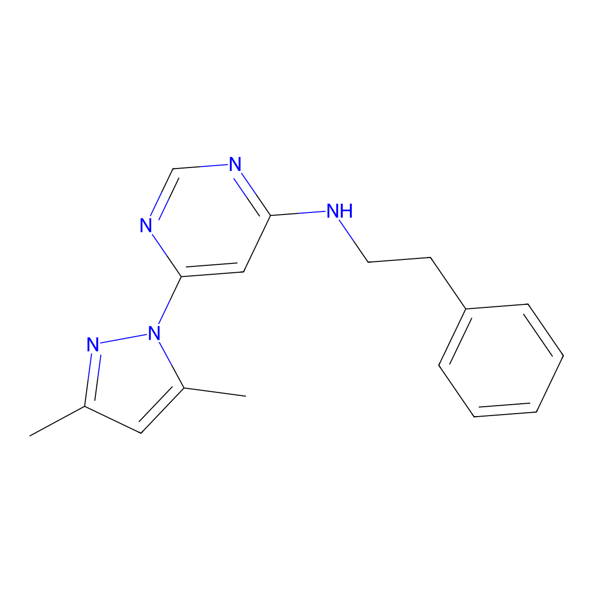 6-(3,5-dimethyl-1H-pyrazol-1-yl)-N-(2-phenylethyl)pyrimidin-4-amine molecular structure, CAS 2742064-95-3