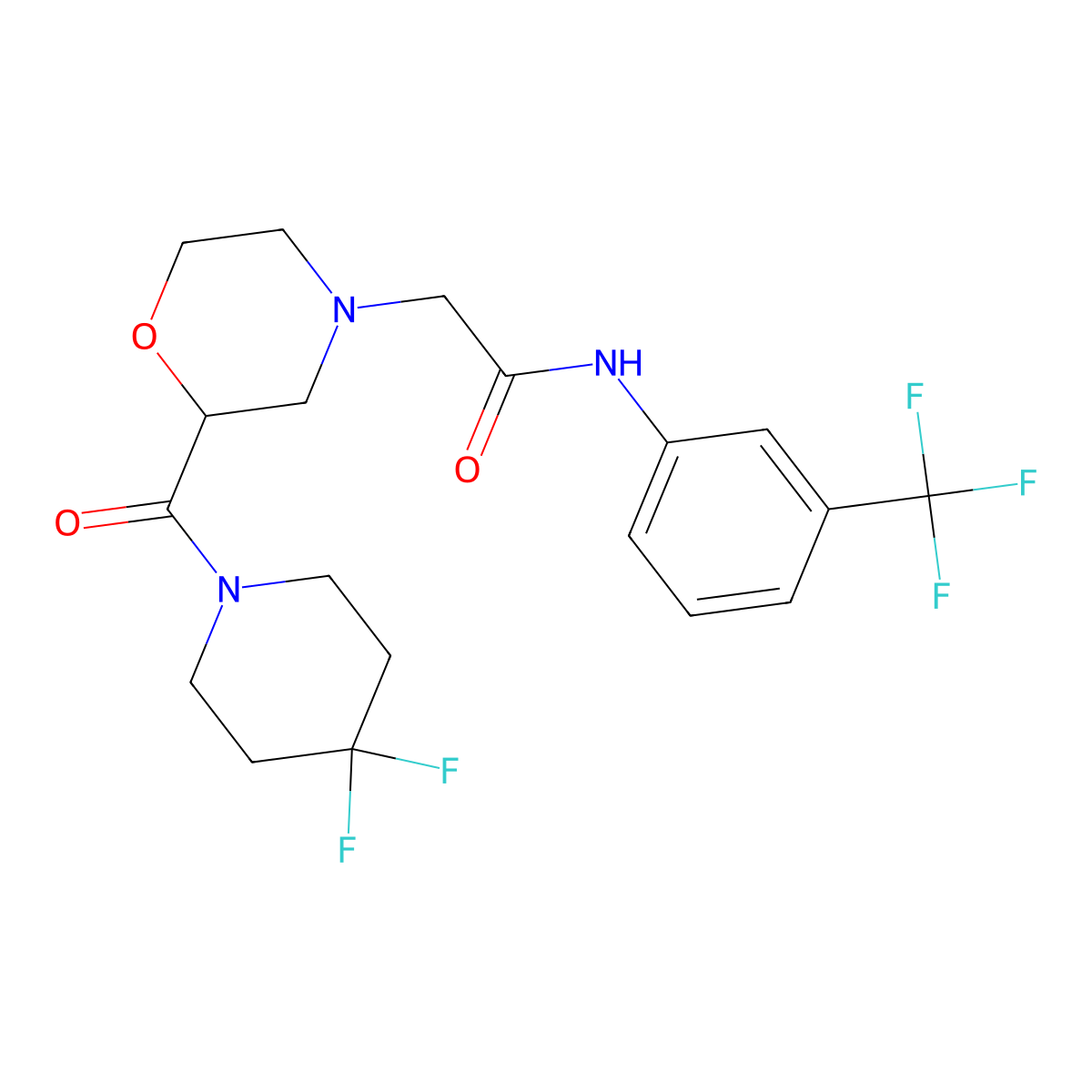 2-[2-(4,4-difluoropiperidine-1-carbonyl)morpholin-4-yl]-N-[3-(trifluoromethyl)phenyl]acetamide molecular structure, CAS 2742064-96-4