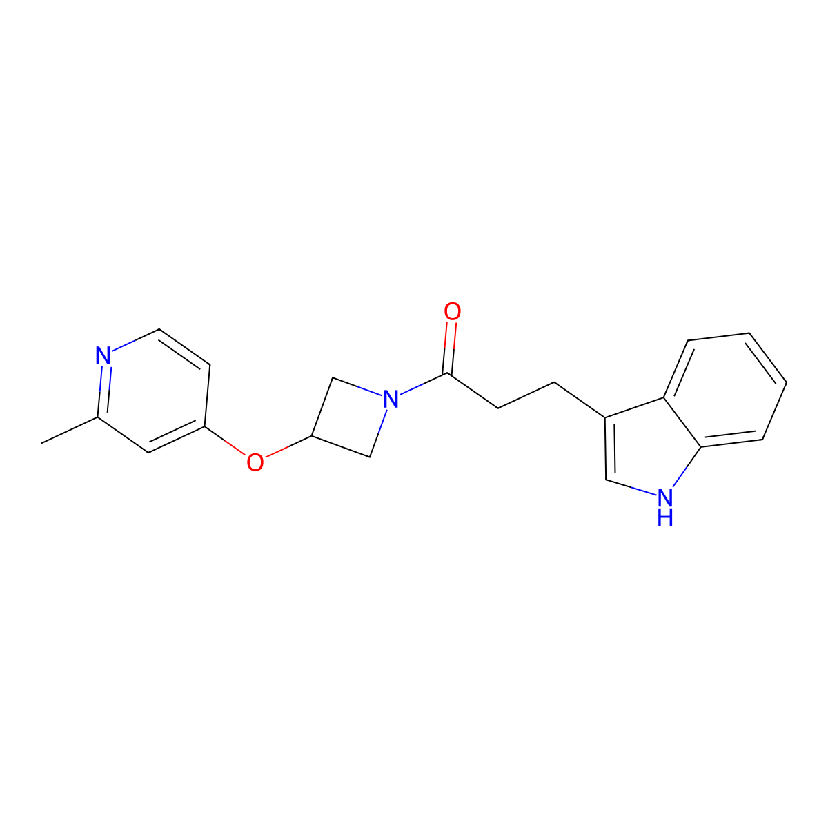 3-(1H-indol-3-yl)-1-{3-[(2-methylpyridin-4-yl)oxy]azetidin-1-yl}propan-1-one molecular structure, CAS 2742065-01-4