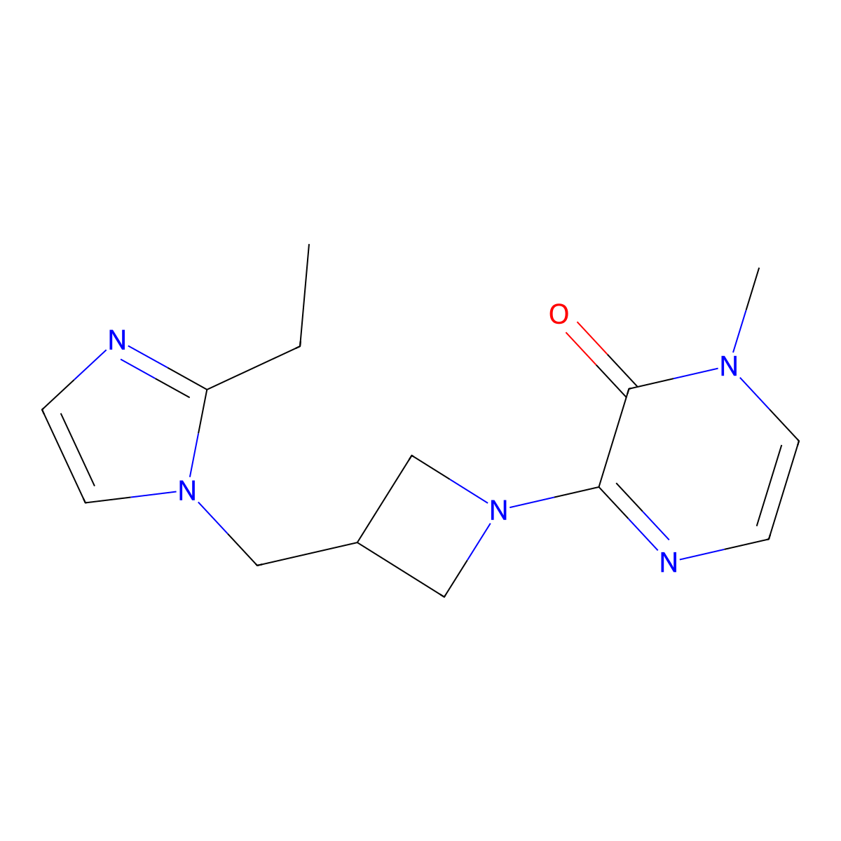 3-{3-[(2-ethyl-1H-imidazol-1-yl)methyl]azetidin-1-yl}-1-methyl-1,2-dihydropyrazin-2-one molecular structure, CAS 2742065-03-6